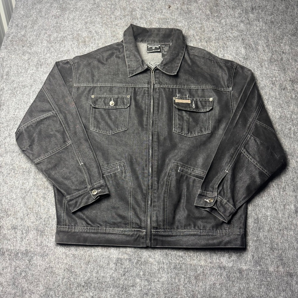 Vintage Rocawear Black Denim Jacket XL Embroidered Logo Y2K Hip Hop Streetwear